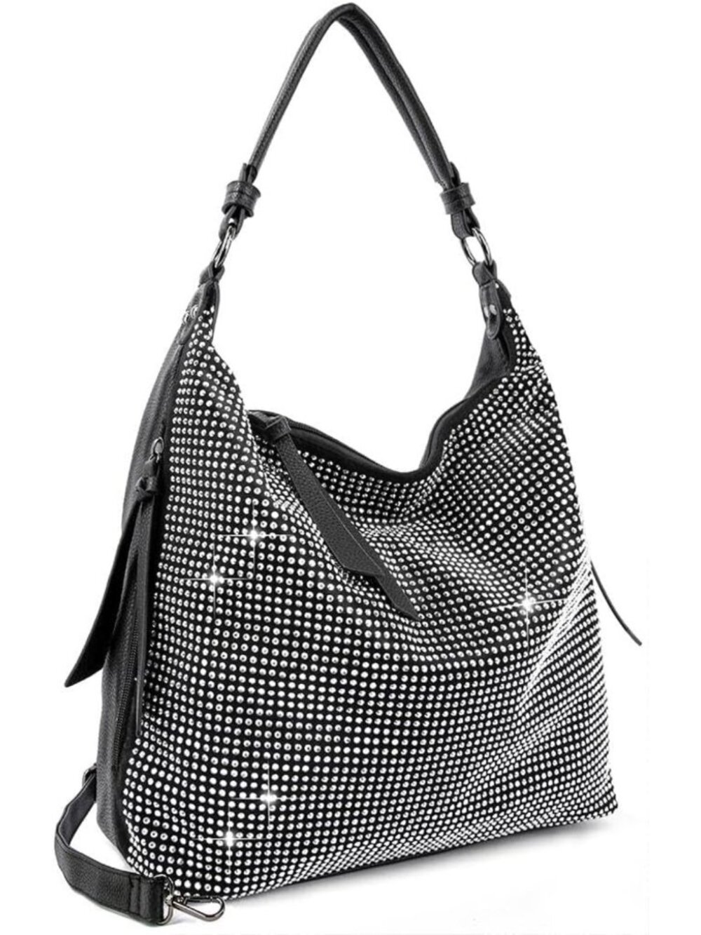 Sparkly Rhinestone Hobo Handbag, Crystal Shoulder Bag with Detachable Strap